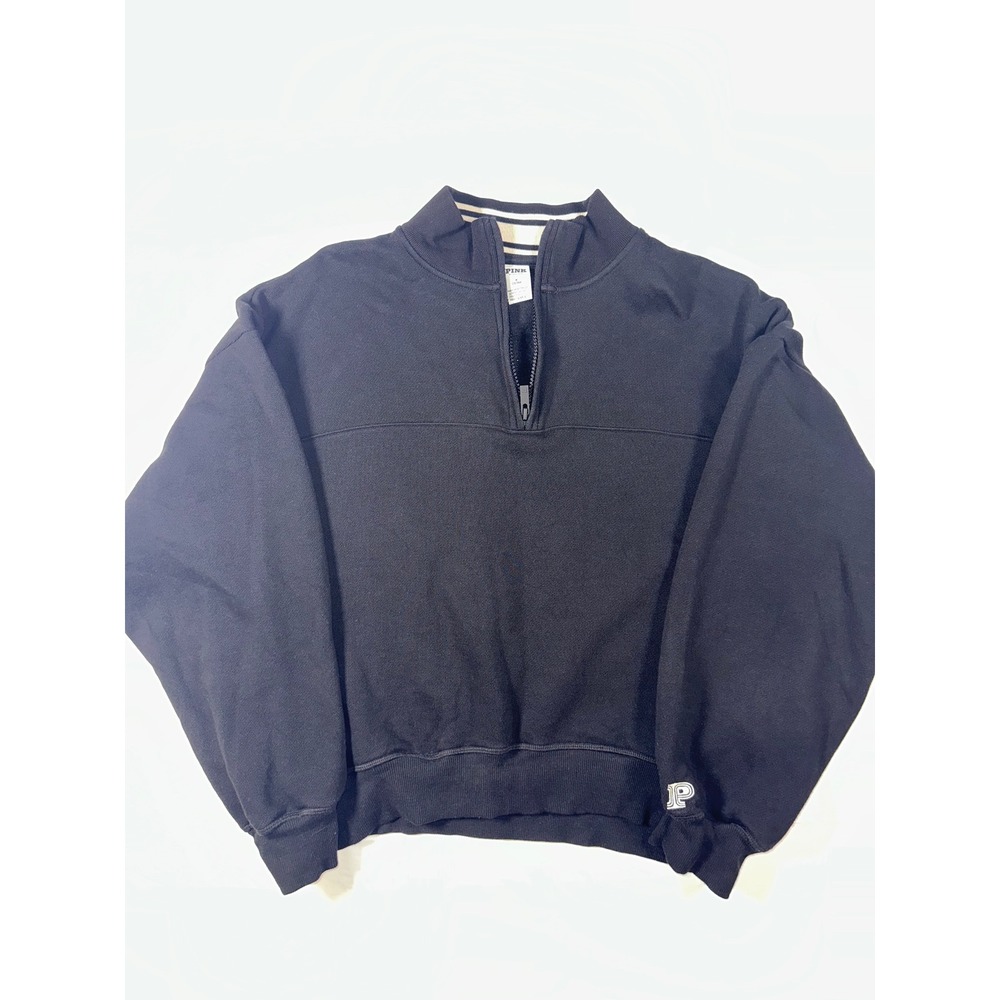 Victoria's Secret PINK Quarter Zip Sweatshirt Black Striped Mock Neck Women M
